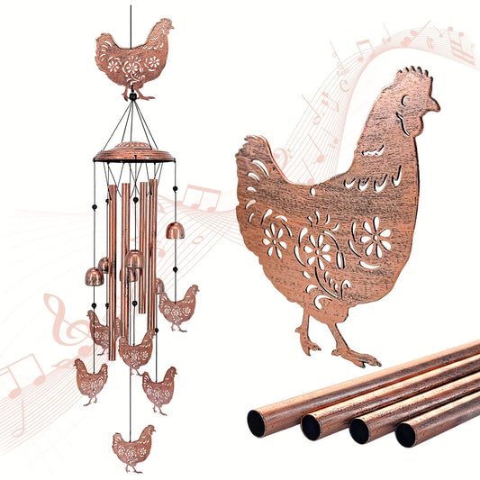 37-Inch Farmhouse Chicken Wind Chime - with Hanging Chains & S-Hooks, Rustic country garden Decor, Durable Metal-like appearance for Patio, Porch, Yard - No Electricity Needed, Perfect Housewarming or Birthday Gift for Farmer