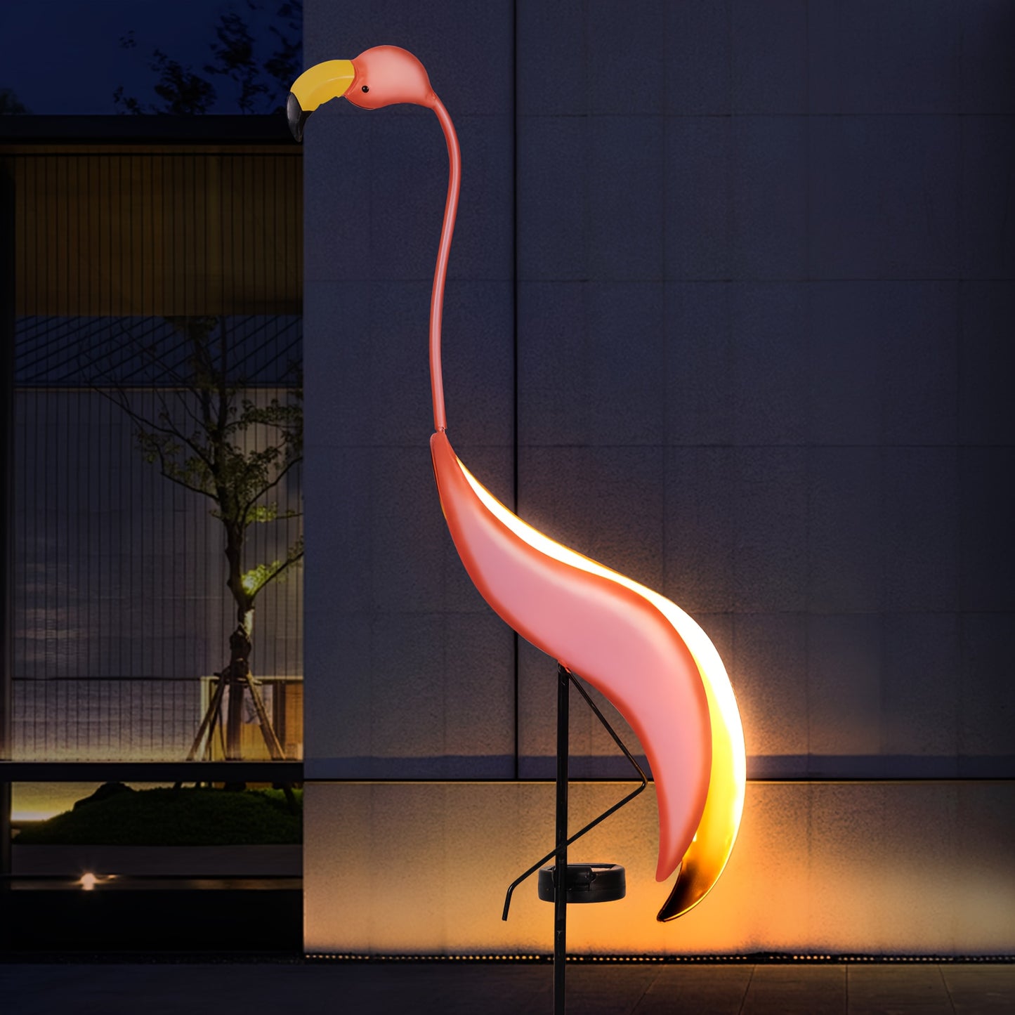 2PK Solar-Powered Flamingo Garden Stake Lights - LED Outdoor Yard Decor, Weather-Resistant Metal Bird Statues for Lawn, Patio, Porch - Rechargeable Nickel Battery, Matte Finish, Housewarming Gift, Outdoor Lighting | Vibrant G