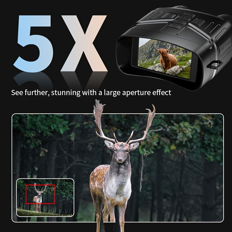 4K HD 5x Zoom Night Vision 36MP Night Infrared Detection Screen Binoculars 3.0 Inch "(800 * 480) HD TFT Screen Built-in 4000mA Lithium Battery Video Camera to Take Pictures, Full Black Observation Distance: 400m, Infrared Lam