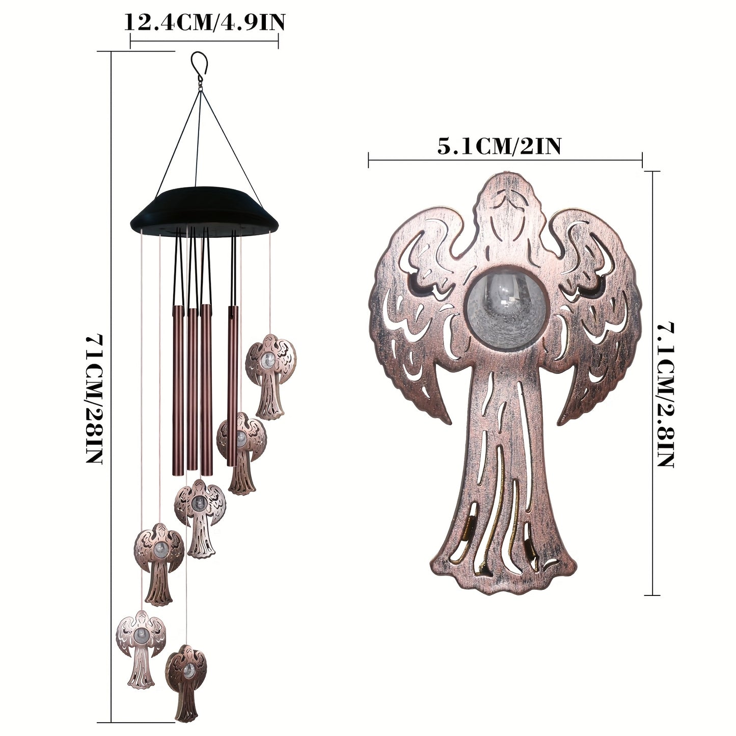 6 LEDs Solar Wind Chime Outdoor Solar Angel Wind Chime Lights for Outside Hanging Lights Warm-White LED Lights Fairy Decor, Gifts for Wife Mother Grandmom Friends Gifts