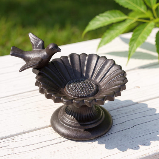 Vintage Cast Iron Sunflower Bird Feeder & Bath - Hand-Carved Rust-Proof Outdoor/Indoor Garden Decor, Multi-Functional Bird Drinking & Bathing Pool with Realistic Petals & Sturdy Base, Durable Bird Feeding Station for Balcony/