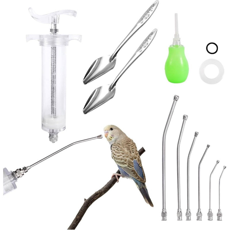1.69oz Bird Feeding Syringe Set Pet Syringe with 6pcs Curved Gavage Feeding Tubes and Bird Drinker Stainless Steel Metal Feeding Spoon Birds Parrot Small Pet, Bird Foods, Water Feeder For Birds, Bird Feeders For Cages, No Mes