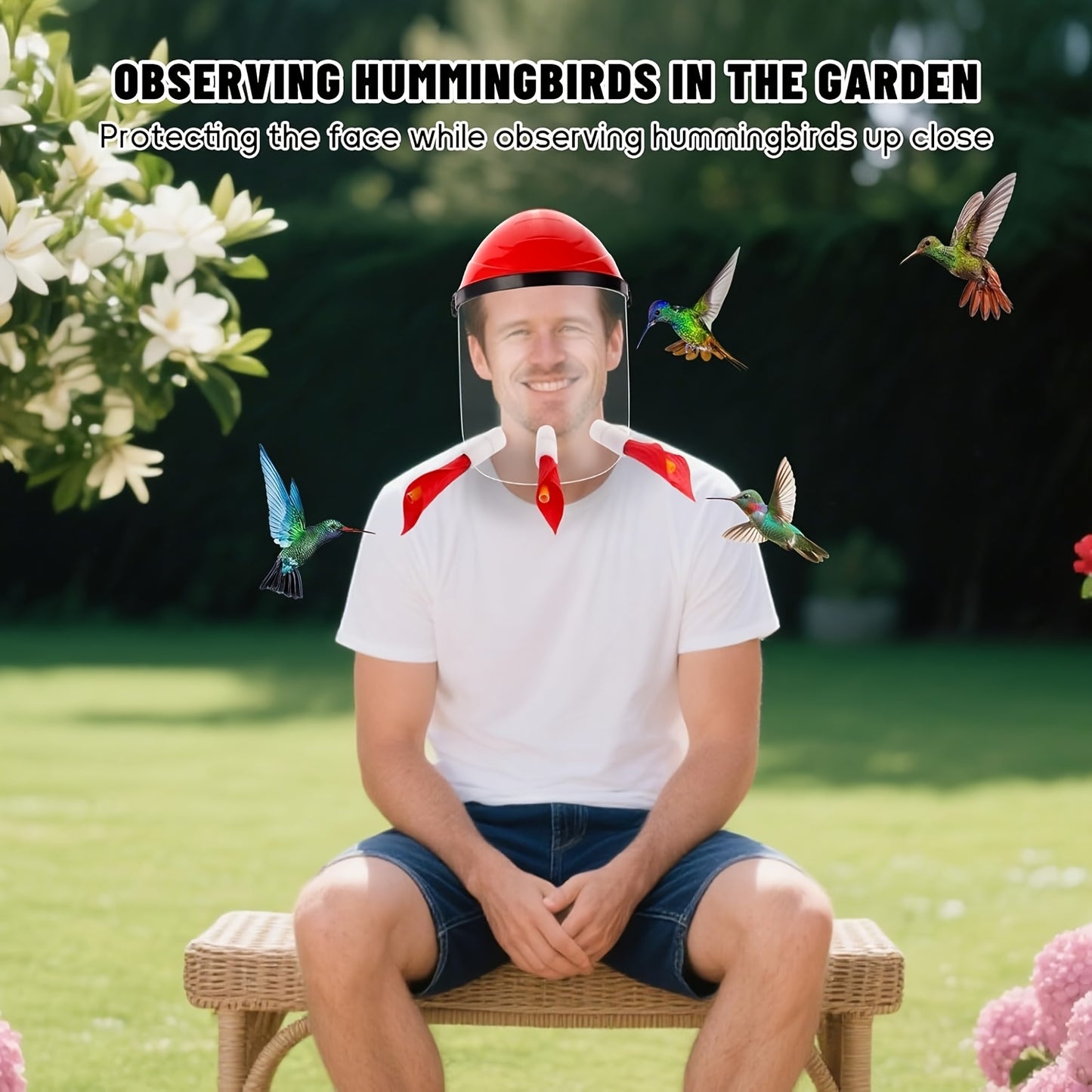 Hummingbird Feeder Hat - Helmet-Style Design with Spill-Proof Ports for Outdoor Birdwatching, Hands-Free & Lightweight, 10.24*11.02inch