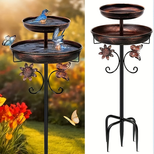 Large Capacity Double Layer Bird Bath Tub - Heavy-Duty Iron Construction, Rust-Proof Outdoor Garden Bird bath with Stable 5-Claw Base, All-Season Decoration for Attracting Birds, Easy to Install & Clean - Ideal for Patio, Yar