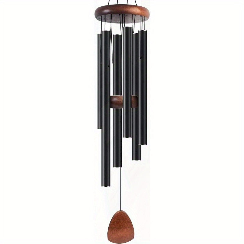 Large 37-Inch Golden & Black Aluminum Wind Chime with Tuned Tubes - Heavy-Duty Outdoor/Indoor Wind- Melody Maker, Soothing Sound for Garden,, Zen Decor - Durable Golden- Tubes & Pine Wood-like Hanger (Ideal Gift for s, Hangin