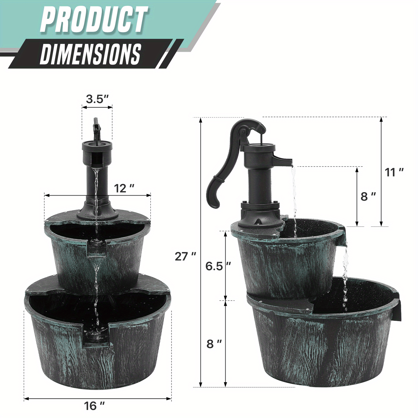 27" Tall Outdoor Fountain with Pump - Two-Tier Waterfall, Heavy-Duty Construction, Attracts Birds, Decorative Garden, Patio, Backyard, or Bird Bath Fountain - Easy Assembly & Low Maintenance, Patio Decor, Rustic Design, Weath