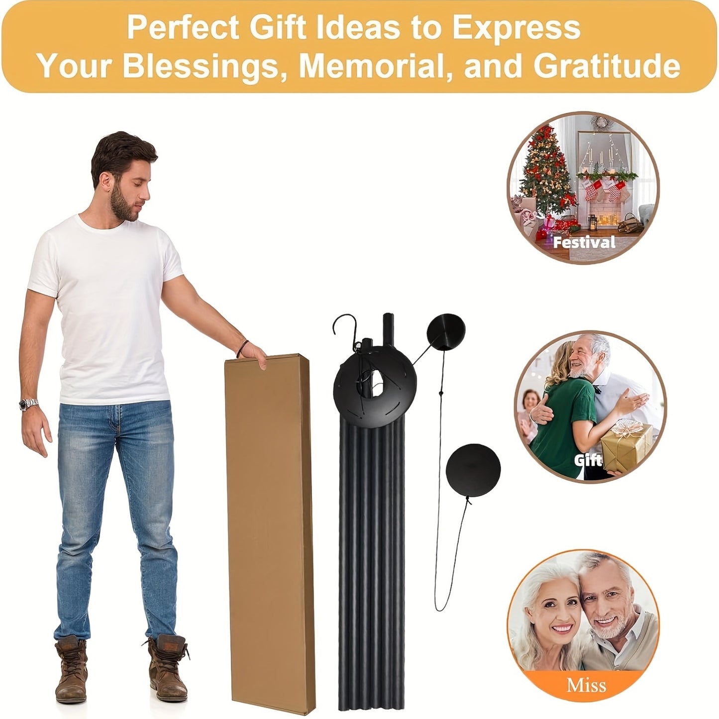 Large 47" Memorial Wind Chimes with 6 Heavy Tubes - Deep Tone Soothing Melodies, Modern Outdoor/Indoor Hanging Decor for Garden, Patio, Porch - Durable Plastic Wind Chime with Spherical Top & Soothing Sound - Sympathy Gift fo