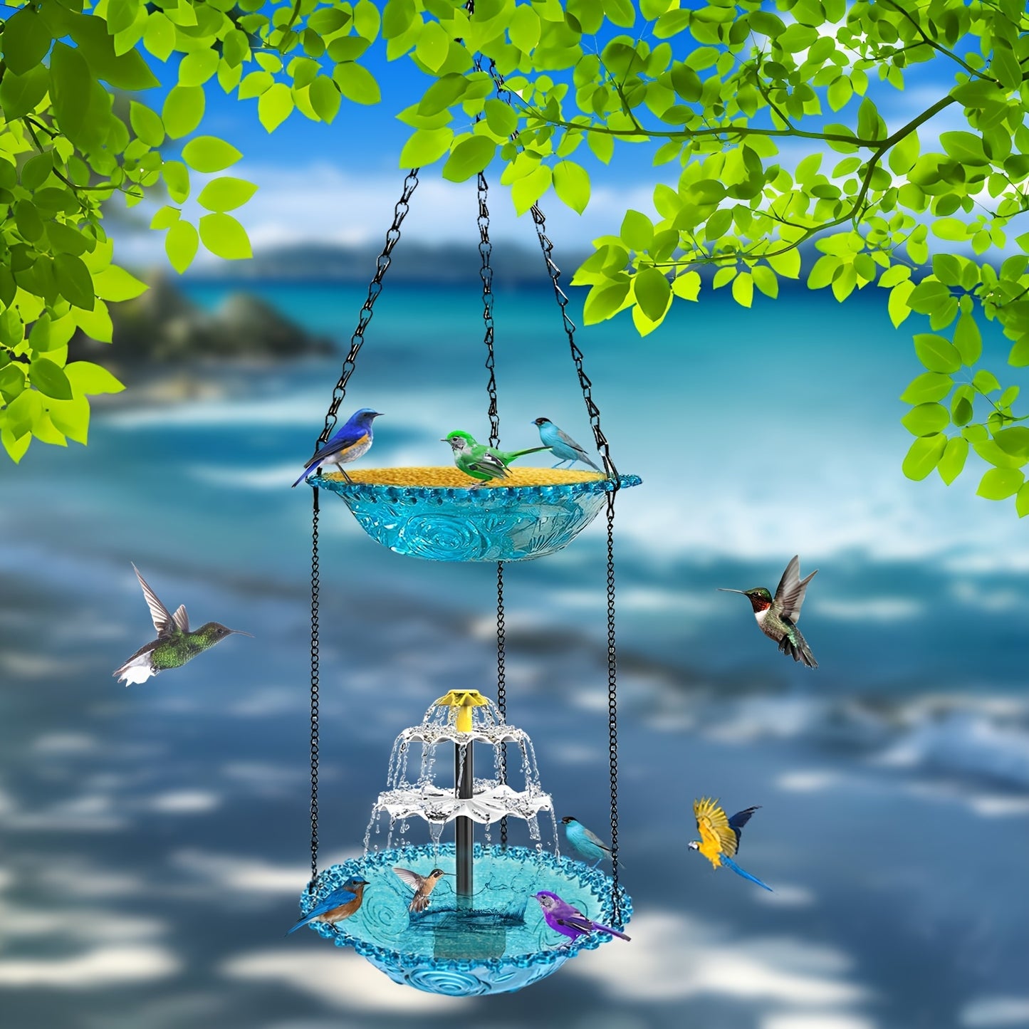 Solar Fountain Bird Bathing Fountain Outdoor Bird Feeder, Three Story Flowing Water Decorative Fountain Bird Feeding & Bathing Equipment, Detachable DIY, Bird Feeding Station, Garden Decoration, Hummingbird Attractor, Bird Lo