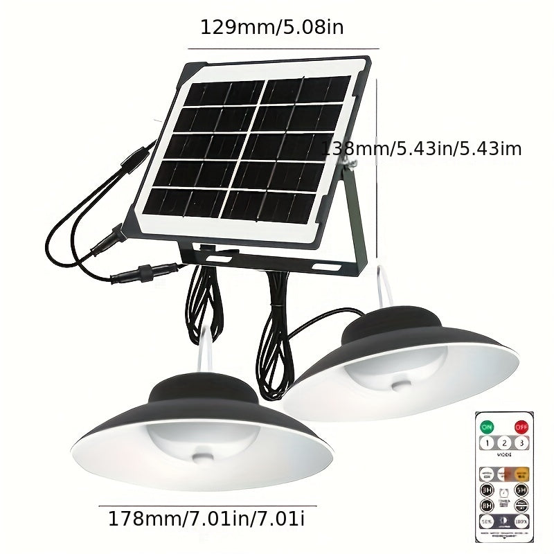 Solar Pendant Light(1 Tray 2), Upgraded Motion Sensor Light, Indoor Dimmable, With Remote Control, 3000K/4500K/6000K, 16.4-foot Cable, Outdoor Light With Remote Control, Suitable For Gardens, Terraces, Balconies, Shacks, Cour