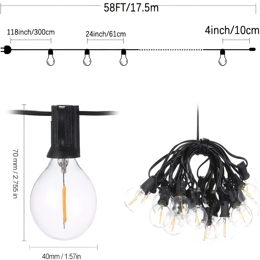 Jinghuai 58ft Solar String Lights Outdoor with Remote, Dimmable Solar String Lights for Outside with 52 Shatterproof Bulbs, G40 LED Patio Lights String Solar Powered, Hanging Lights for Yard Decor, Halloween, Christmas Decora