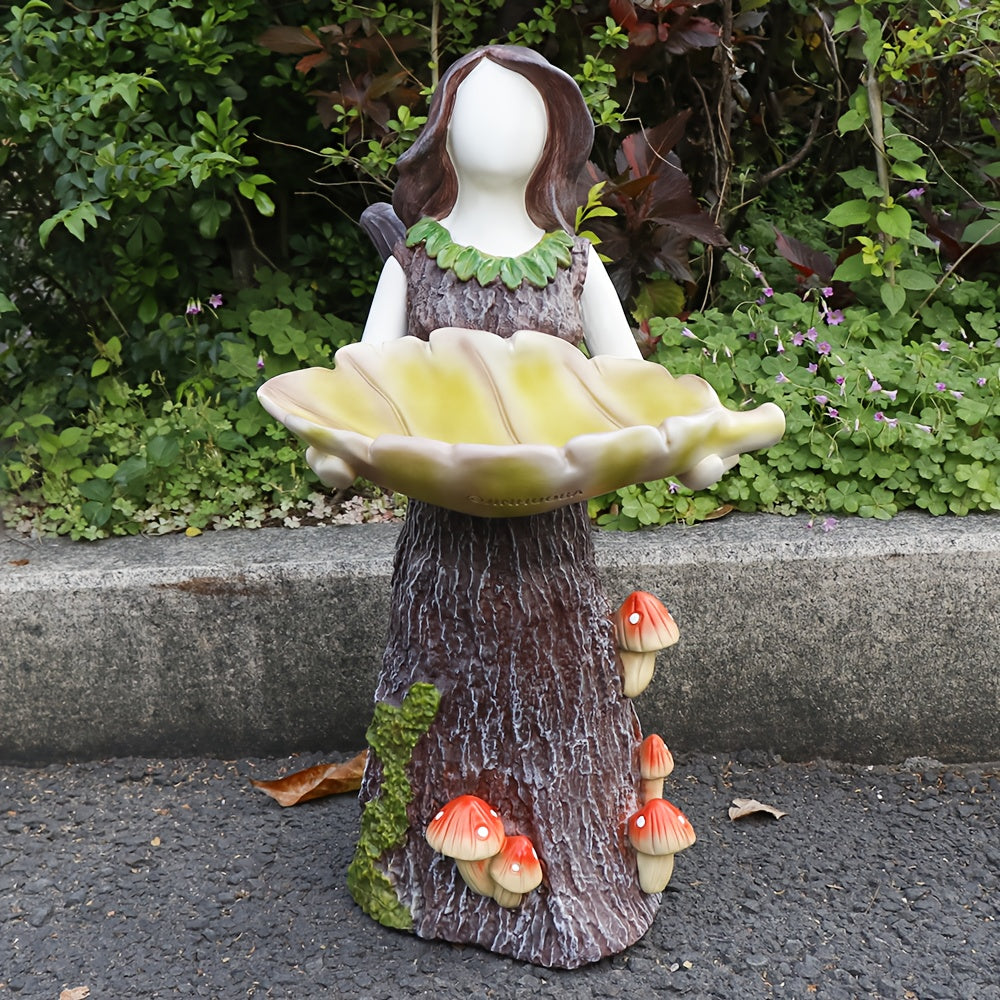 23.6-inch Large Outdoor Garden Bird Drinking Fountain Stand & Base with Fairy Angel Design - Elegant Fairy Holding Bowl, Durable Resin Construction, Attracts Birds with Water or Food, Sturdy Base for Patio/Deck/Lawn Decoratio