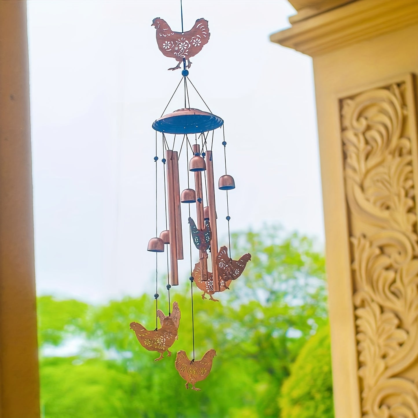 37-Inch Farmhouse Chicken Wind Chime - with Hanging Chains & S-Hooks, Rustic country garden Decor, Durable Metal-like appearance for Patio, Porch, Yard - No Electricity Needed, Perfect Housewarming or Birthday Gift for Farmer