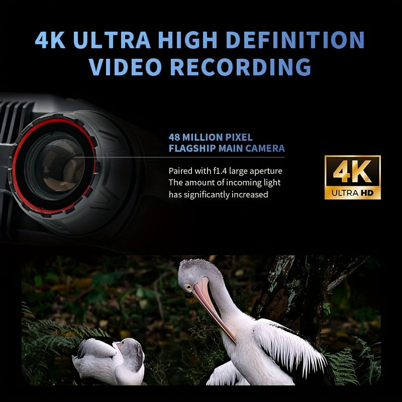 4K Night Vision Binoculars with 16X Digital Zoom, Supporting Photo And Video Recording. 2.4in Screen, 7-Level IR Adjustable, 3000mAh Battery (5-6 Hours), 32GB TF Card, WiFi, Altitude, Barometer, E-Compass - Handheld, Helmet &