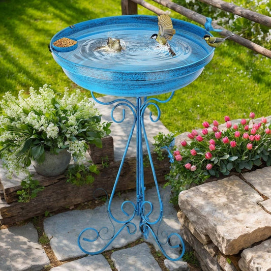 Large 18-Leg Cast Iron Bird Bath Fountain - Rustproof Outdoor/ Standing Birdbath Bowl with Ornamental Bird Feeding Design, Vintage Pond Water Feature for Pigeons, Doves, Goldfish- (Easy Assembly Required)