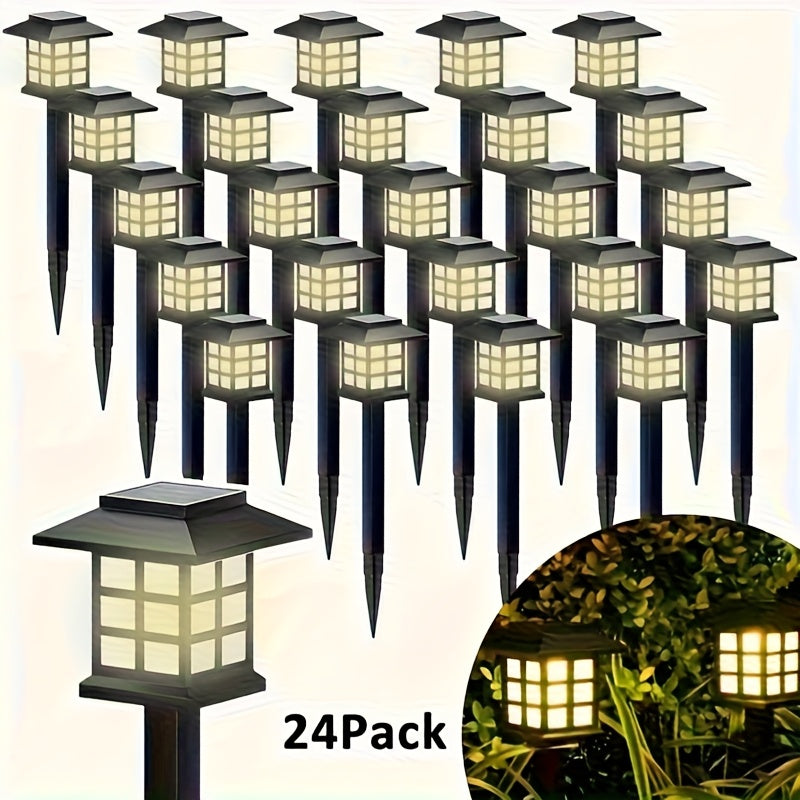 24pcs Solar Outdoor Lights, IP44 Footpath Lights, LED Landscape Lighting Garden Lights For Footpaths, Driveways, Courtyards And Lawns - Warm Light.