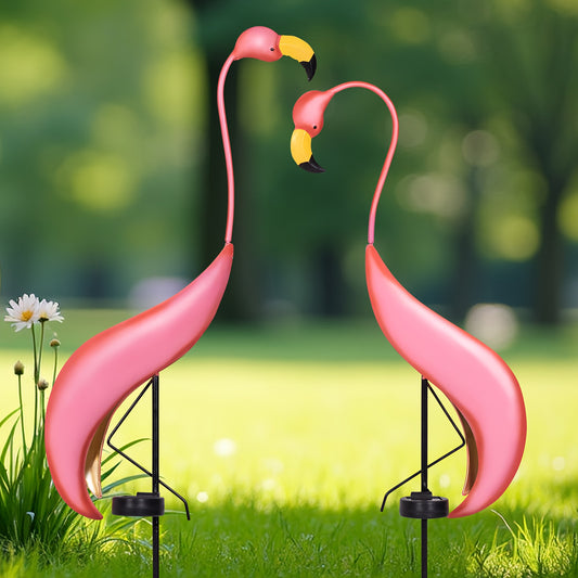 2PK Solar-Powered Flamingo Garden Stake Lights - LED Outdoor Yard Decor, Weather-Resistant Metal Bird Statues for Lawn, Patio, Porch - Rechargeable Nickel Battery, Matte Finish, Housewarming Gift, Outdoor Lighting | Vibrant G