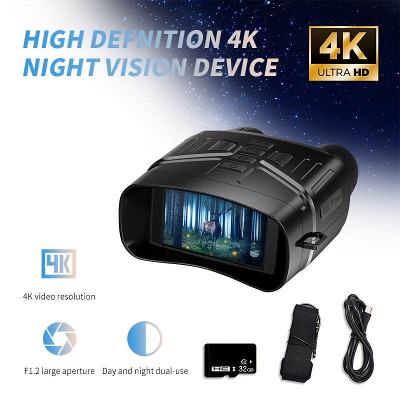 4K HD 5x Zoom Night Vision 36MP Night Infrared Detection Screen Binoculars 3.0 Inch "(800 * 480) HD TFT Screen Built-in 4000mA Lithium Battery Video Camera to Take Pictures, Full Black Observation Distance: 400m, Infrared Lam