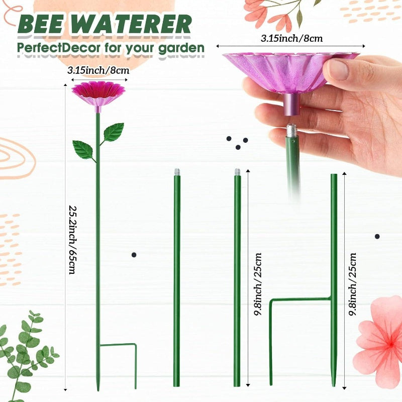 1pc Large 25x2.6 Inch Metal Pollinator Watering Station & Garden Feeder - Heavy-Duty Outdoor Bird Bath Bowl with Rose Red/Pink Flower Design, Attracts Bees, Butterflies, Hummingbirds - Durable Water Source for Plants, Pond Fo