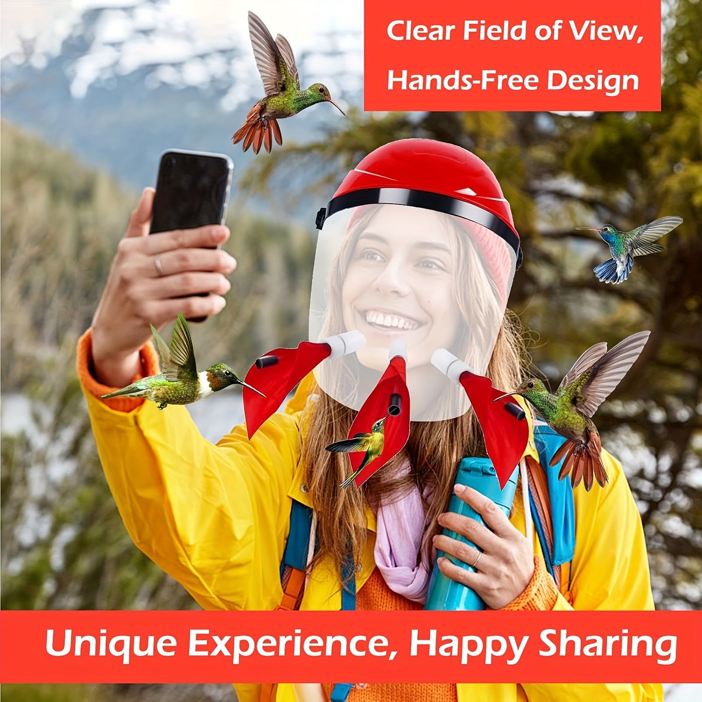 Hummingbird Feeder Hat - Helmet-Style Design with Spill-Proof Ports for Outdoor Birdwatching, Hands-Free & Lightweight, 10.24*11.02inch