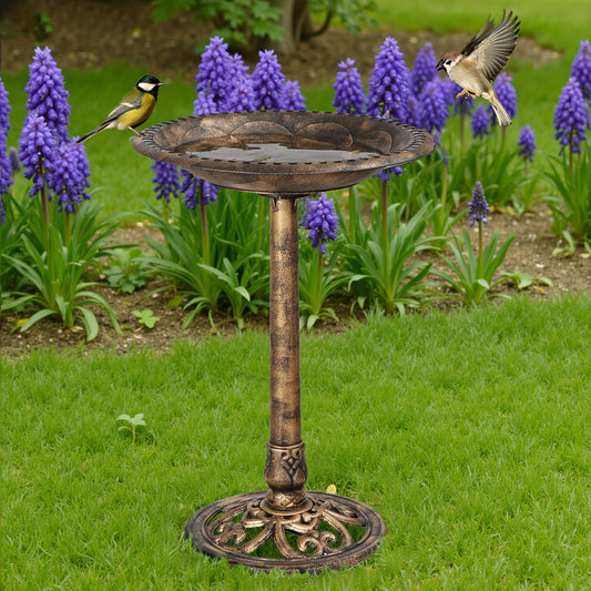 Antique Copper- Polyresin Bird Bath Fountain - Ornate Leaf-Design Lightweight Birdbath with Central Basin, Durable Outdoor Garden Decor for Attracting Birds, Goldfinches & Robins - Low-Maintenance Yard Water Feature