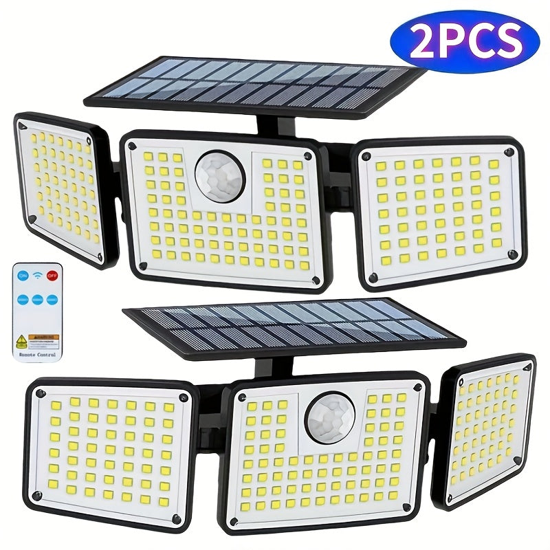 2-Pack Solar-Powered Wall Lights with 3 Lighting Modes, Motion Sensor, Durable Metal Finish, IP65 Waterproof Outdoor Garden Lights for Street, Porch, Patio, Fence, Deck, Stair - Solar Security Flood Lighting, Solar Wall Light