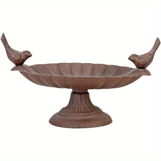 Heavy-Duty Cast Iron Birdbath with Elegant Brown - Stable Pedestal Base, No Assembly Needed, Outdoor Garden, Patio, or Tabletop Bird Bath for Small Birds like Finches, Sparrows, Robins - Model FB162, Wildlife Attraction, Vint