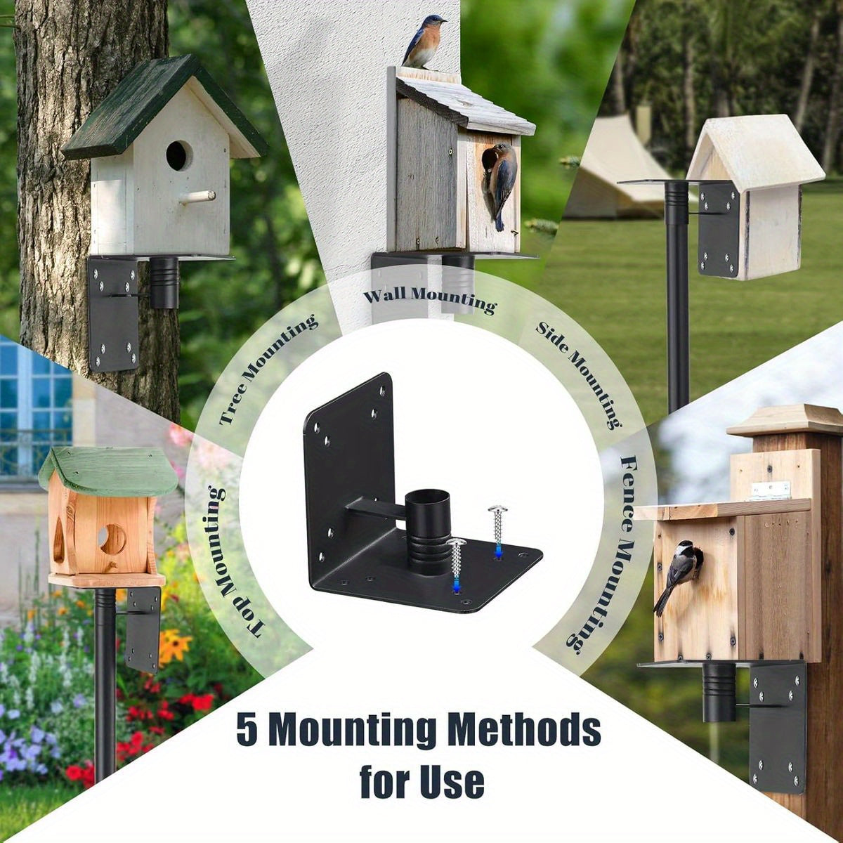 EUIJOIP 60" Heavy-Duty Adjustable Bird Feeder & House Pole - 1.2" Metal Tower with Auger Ground Stake, Mounting Bracket for Birdhouses, Feeders, Mailboxes - Tall Pole for Garden, Yard, Park (Bluebird/Hummingbird Compatible, B