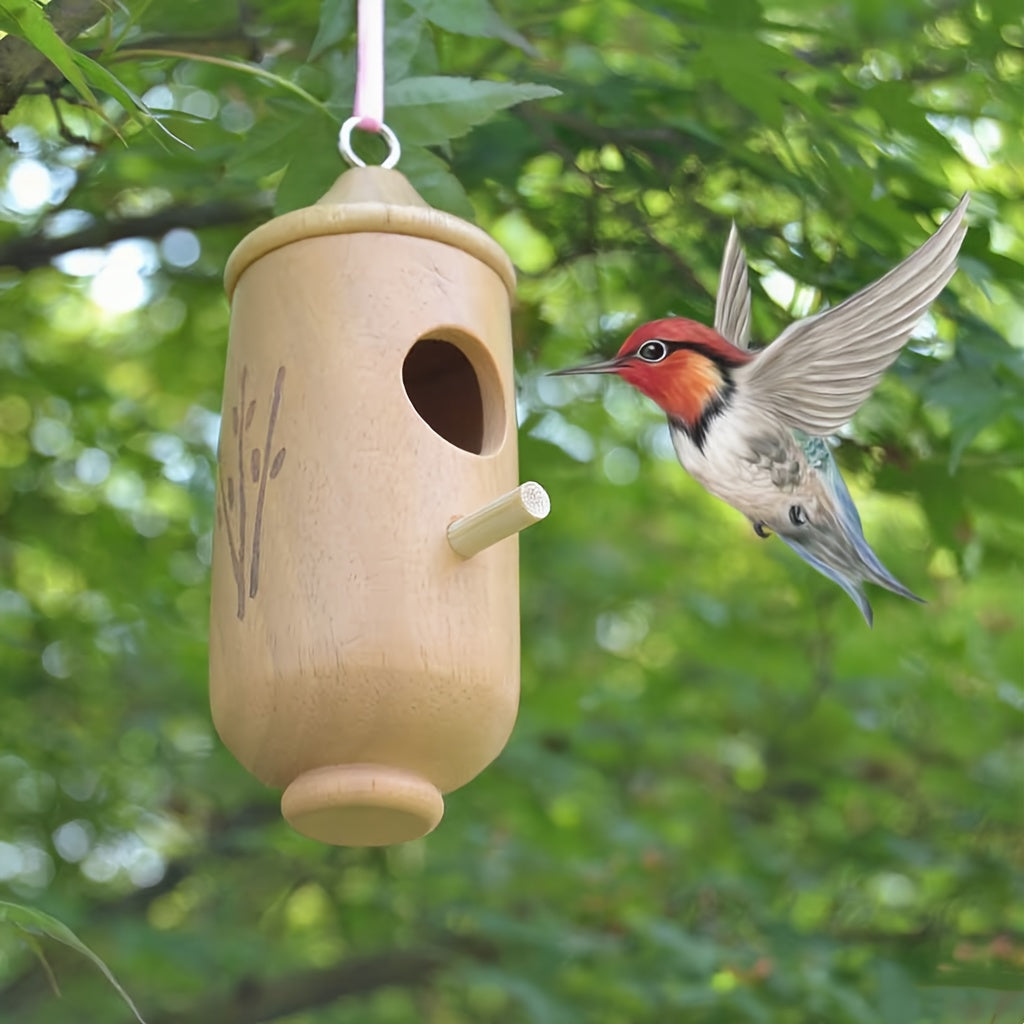 3pcs Natural Wooden Hummingbird House, Outdoor Garden Hummingbird Nest, Bird Feeder - Ideal for Outdoor Hanging, Gardening Gifts Home Decor - Perfect Gift for Bird Lovers