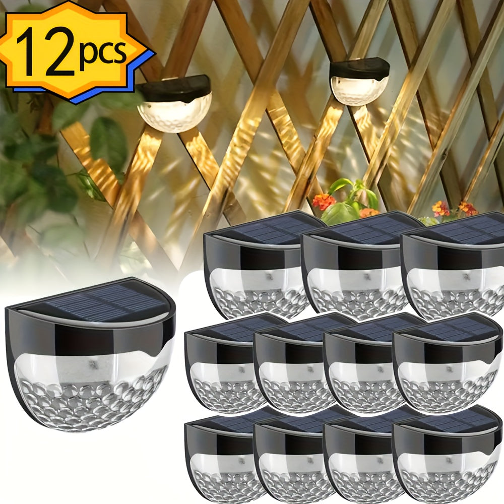 12 Solar Fence Lights - Warm White,, Solar Powered Deck Lights, Suitable for Fences, Yards, Porches, Paths, Walkways, Gardens, Yards - Durable, Easy to Install, Energy-saving, Long-lasting