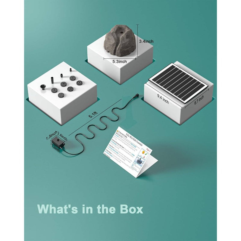 Solar-Powered (Battery-Powered, No Electricity Needed) Outdoor Bird Bath Fountain with 10 Adjustable Nozzles - Self-Cleaning Water Feature, Realistic Granite Rock Design, Durable Resin Construction, Easy Installation with Sta