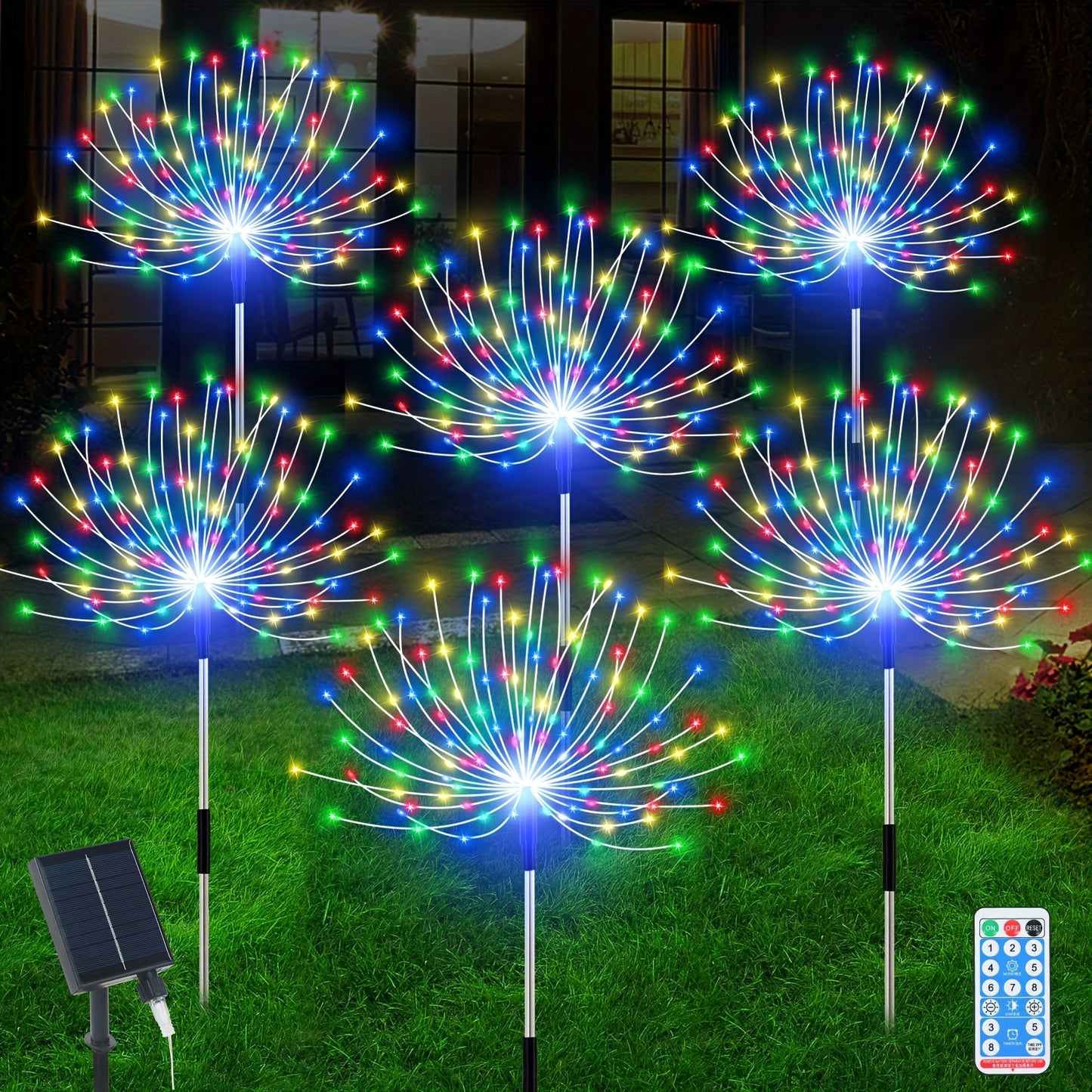 6pcs 720LEDs New Upgrade Outdoor Solar Dandelion Firework Fairy Lights With Remote Control, Easy To Install, With 8 Modes Twinkling&Steady-On, Solar Starburst Sparkler Lights For Yard, Path, Patio Flowerbed, Camping, Parties