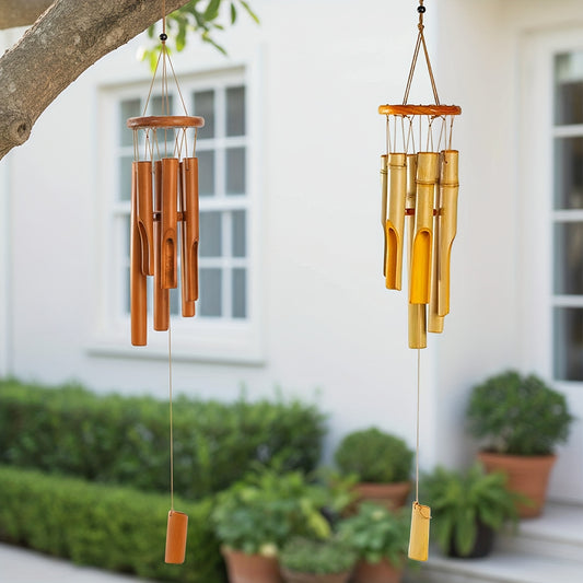 1pc, Bamboo Wind Chimes For Outside 27.5 Inches Wooden Classic Zen Rustic Chimes Deep Tone With Wind Catcher For Relaxation Patio Garden Indoor