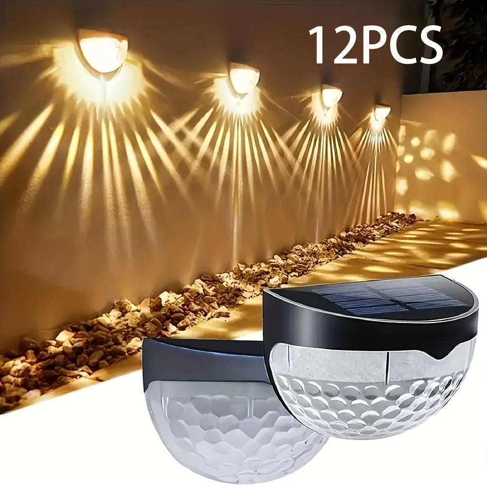 12 Solar Fence Lights - Warm White,, Solar Powered Deck Lights, Suitable for Fences, Yards, Porches, Paths, Walkways, Gardens, Yards - Durable, Easy to Install, Energy-saving, Long-lasting