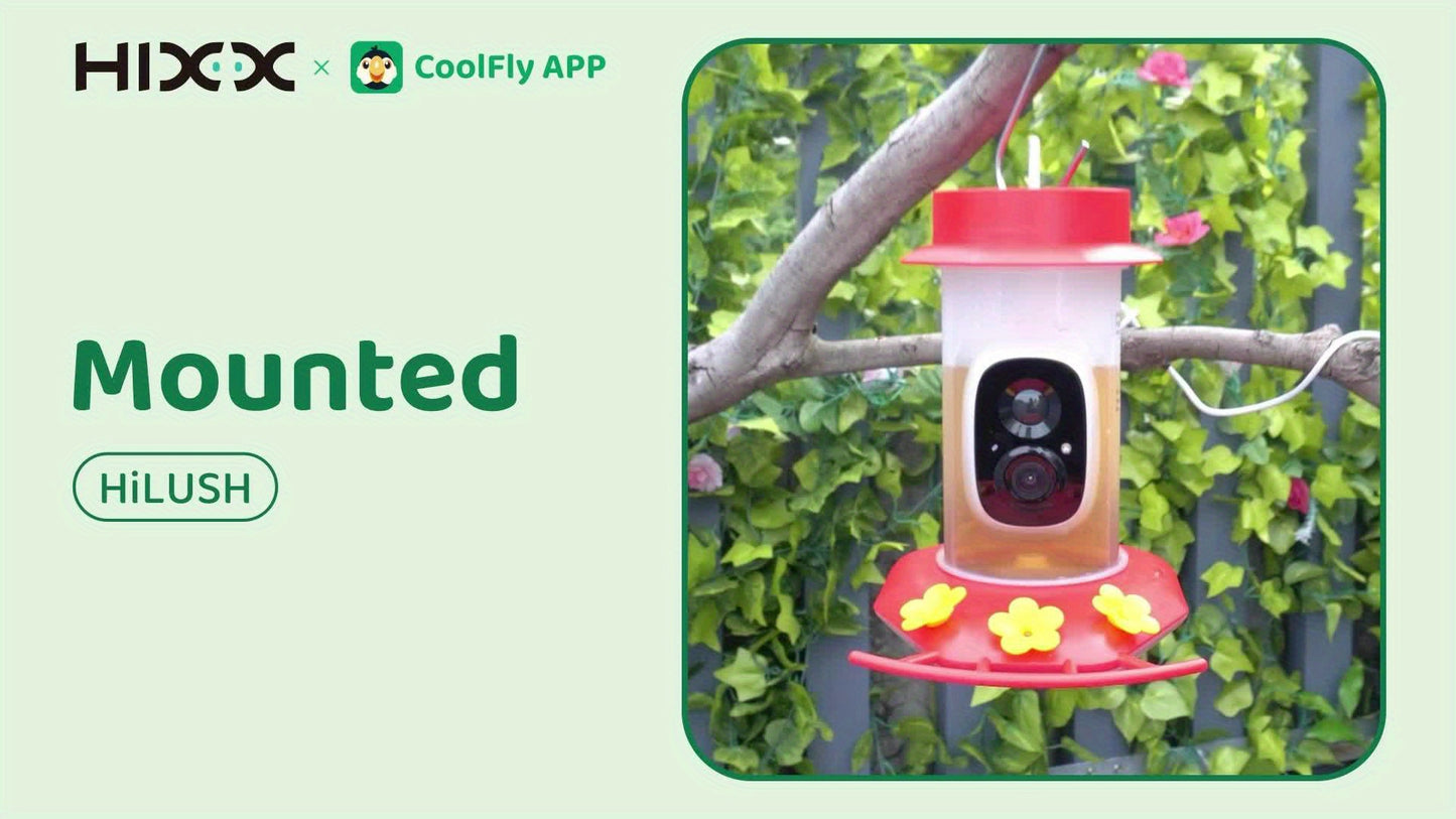 HIXX Smart Hummingbird Feeder with Camera, Hummingbird Feeder Flowers, Outdoor Bird Feeder, Wildlife Observation, Backyard Wildlife, Modern Bird Accessory, Sleek Outdoor Design, Solarpowered Feeder, Durable Plastic, Camera Fe