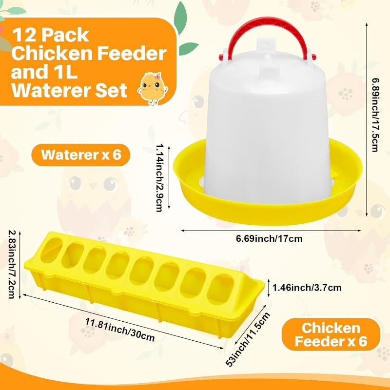 12 Pack Chicken Feeder and Waterer Set Bird Small Poultry Feeder Flip Top Bird Small Poultry Feeding for Pigeon Chick Drinker Duckling Quail Feeding Dispenser 1 LYellow, Chick Water Dispenser, Small Bird Feeding Solution, Eas