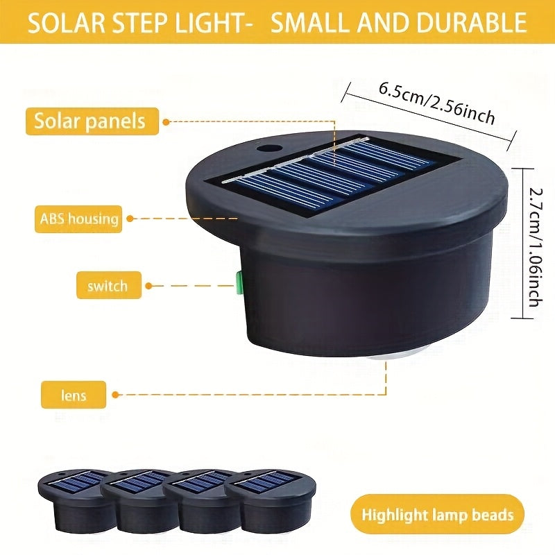 4pcs Solar Step Light, Outdoor LED Solar Path Light, IP44, Commercial Street Decorative Light, Outdoor Desk Light, Suitable for Fences, Stairs, Balconies, Decks, Deck Fences, Railings, Gardens, Terraces, Stairs And Courtyards