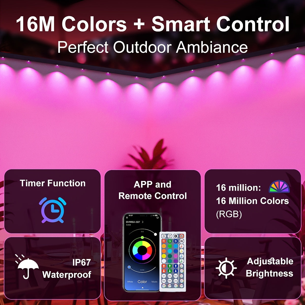 100ft 50LEDS/150ft 75LEDS Permanent Outdoor Lights, for House Roof, Christmas, Holiday, Party, Daily Lighting, IP67 Waterproof, RGB Eaves Lights with Multi Scene Modes for Halloween, APP & 44 KEY Remote, Festive Lights, Dynam