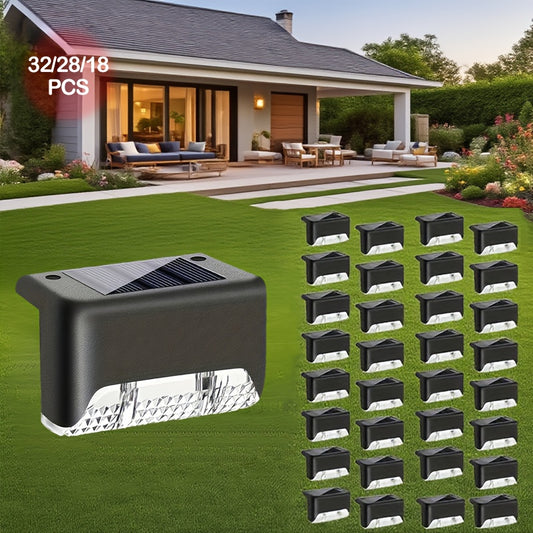 32/28/18pcs Set Of Solar Step Lights, Outdoor Step Lights, IP44 LED Solar Lights, Suitable for Outdoor Stairs, Steps, Fences, Terraces, Yards, Railings, Gardens, Backyards And Paths