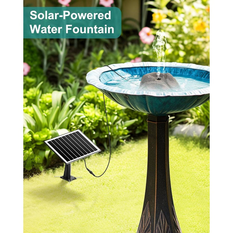 Solar-Powered (Battery-Powered, No Electricity Needed) Outdoor Bird Bath Fountain with 10 Adjustable Nozzles - Self-Cleaning Water Feature, Realistic Granite Rock Design, Durable Resin Construction, Easy Installation with Sta