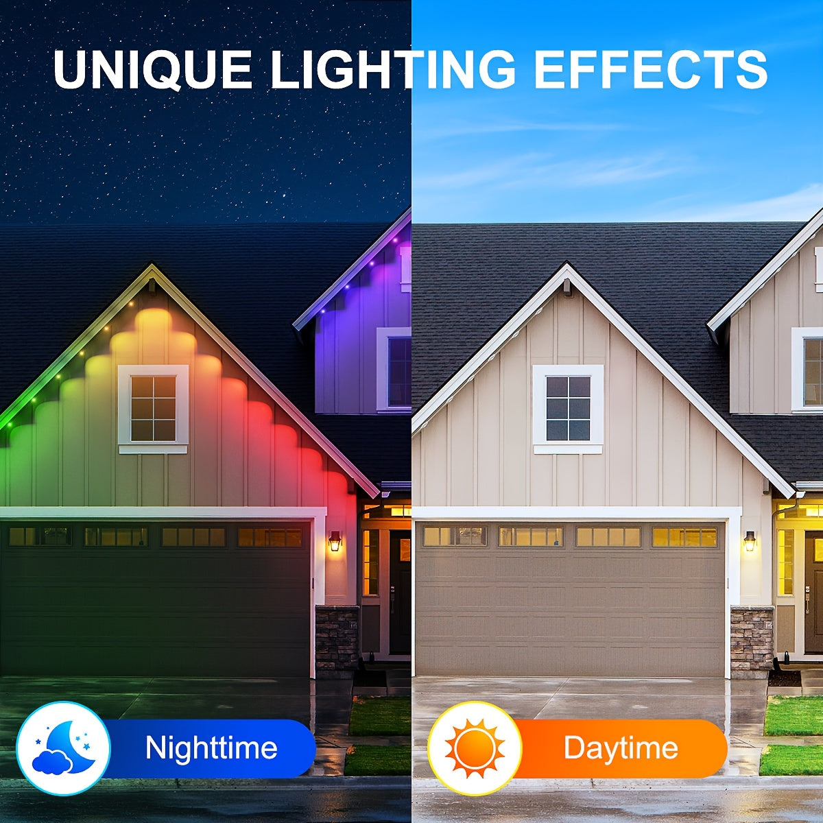 100ft 50LEDS/150ft 75LEDS Permanent Outdoor Lights, for House Roof, Christmas, Holiday, Party, Daily Lighting, IP67 Waterproof, RGB Eaves Lights with Multi Scene Modes for Halloween, APP & 44 KEY Remote, Festive Lights, Dynam