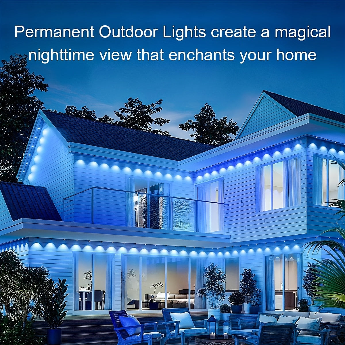 100ft 50LEDS/150ft 75LEDS Permanent Outdoor Lights, for House Roof, Christmas, Holiday, Party, Daily Lighting, IP67 Waterproof, RGB Eaves Lights with Multi Scene Modes for Halloween, APP & 44 KEY Remote, Festive Lights, Dynam