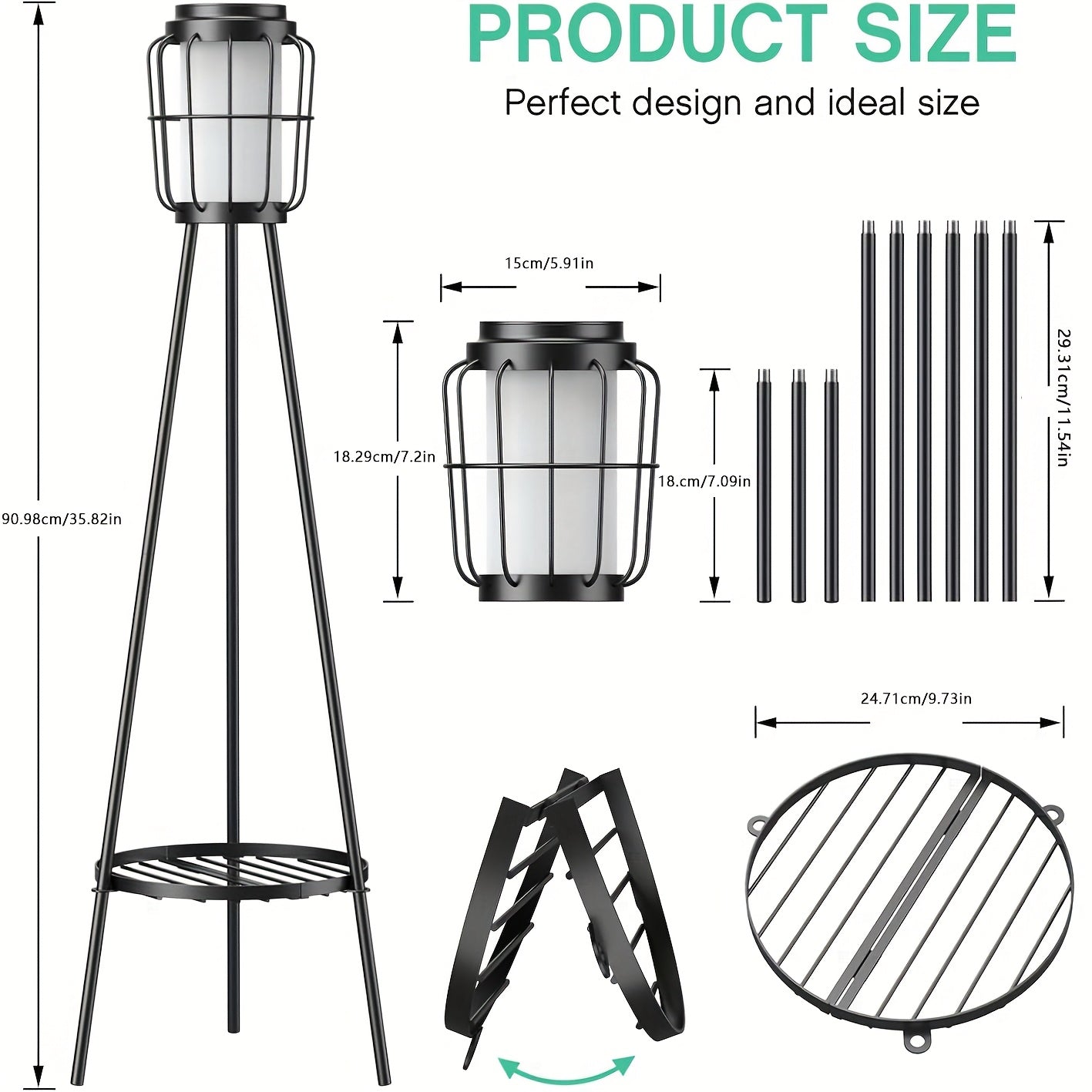 36" Solar-Powered Outdoor Floor Lamp with Metal Plant Stand - Adjustable Brightness, Durable Metal Construction, Ideal for Patio, Deck, Yard, Garden Decor - Space-Themed, Toggle Control, Solar Charging, No Remote Needed, Gard