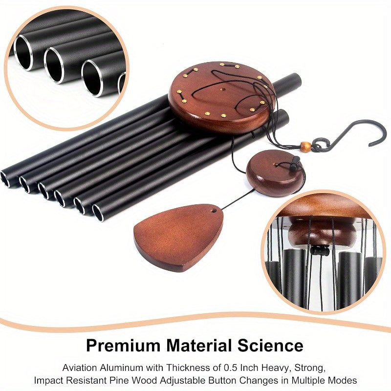 Large 37-Inch Golden & Black Aluminum Wind Chime with Tuned Tubes - Heavy-Duty Outdoor/Indoor Wind- Melody Maker, Soothing Sound for Garden,, Zen Decor - Durable Golden- Tubes & Pine Wood-like Hanger (Ideal Gift for s, Hangin